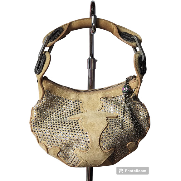 JImmy Choo Light Brown Suede Swarovski Embellished Grant Hobo